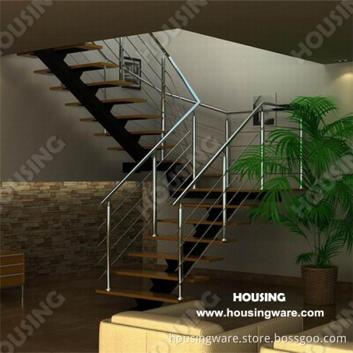 L Shape Stainless Steel Stairs with Solid Wood Tread